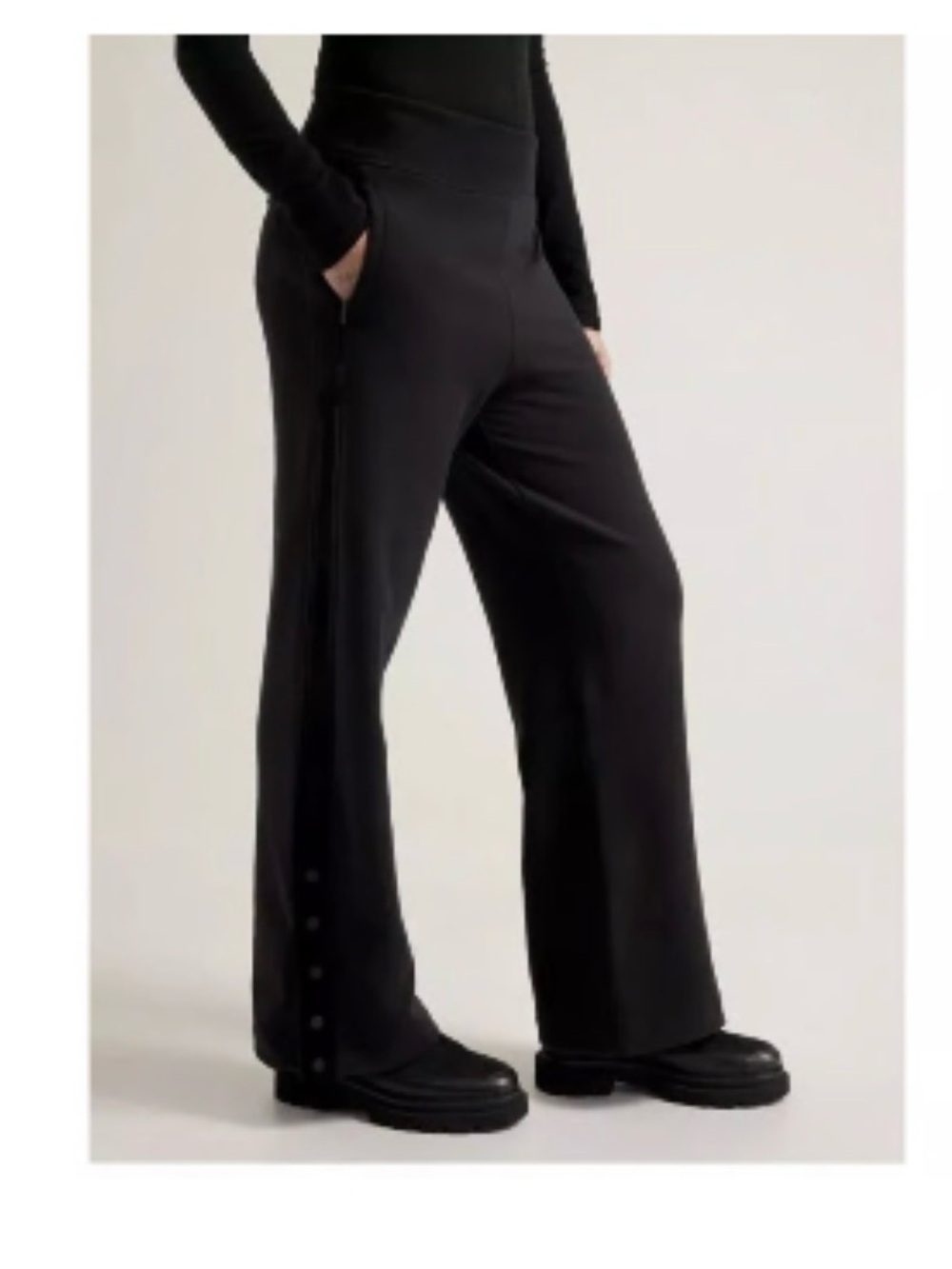 Athleta Black Wide-Leg Snap-Trim Pants